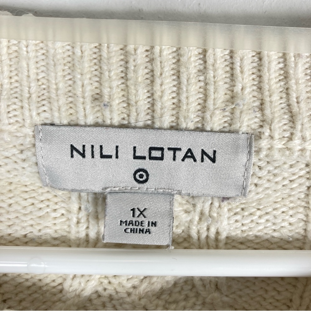Nili Lotan Cream Cable Knit Crewneck Sweater - Picture 4 of 14
